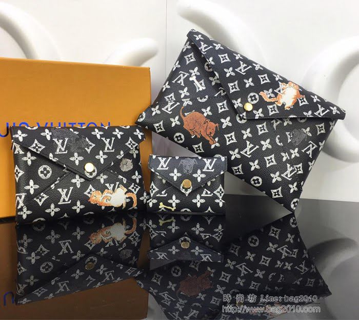 路易威登LV 頂級原單 M63885 Catogram系列 特別款 貓犬圖案 黑色 Pochette Kirigami三合一手袋  ydh2616